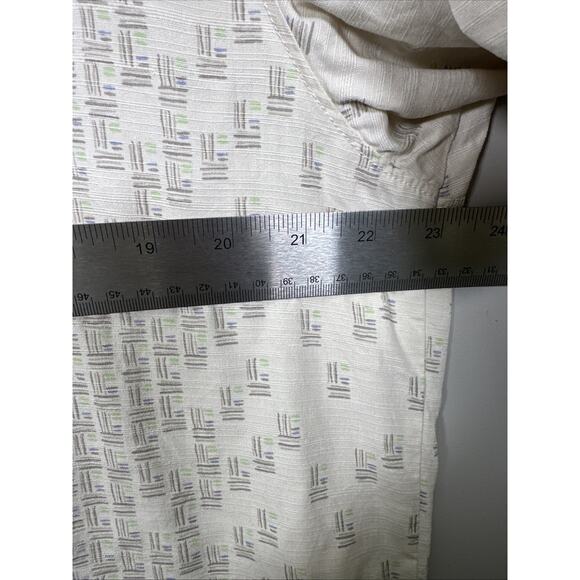 Tommy Bahama Silk Button Down Mens Large Cream Geo Print 90's Y2K Tropical Beach - Picture 8 of 9